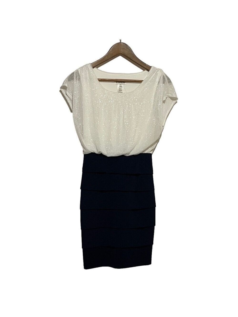 Enfocus Studio Women’s White and Navy Blue Mini Dress Sz 6
